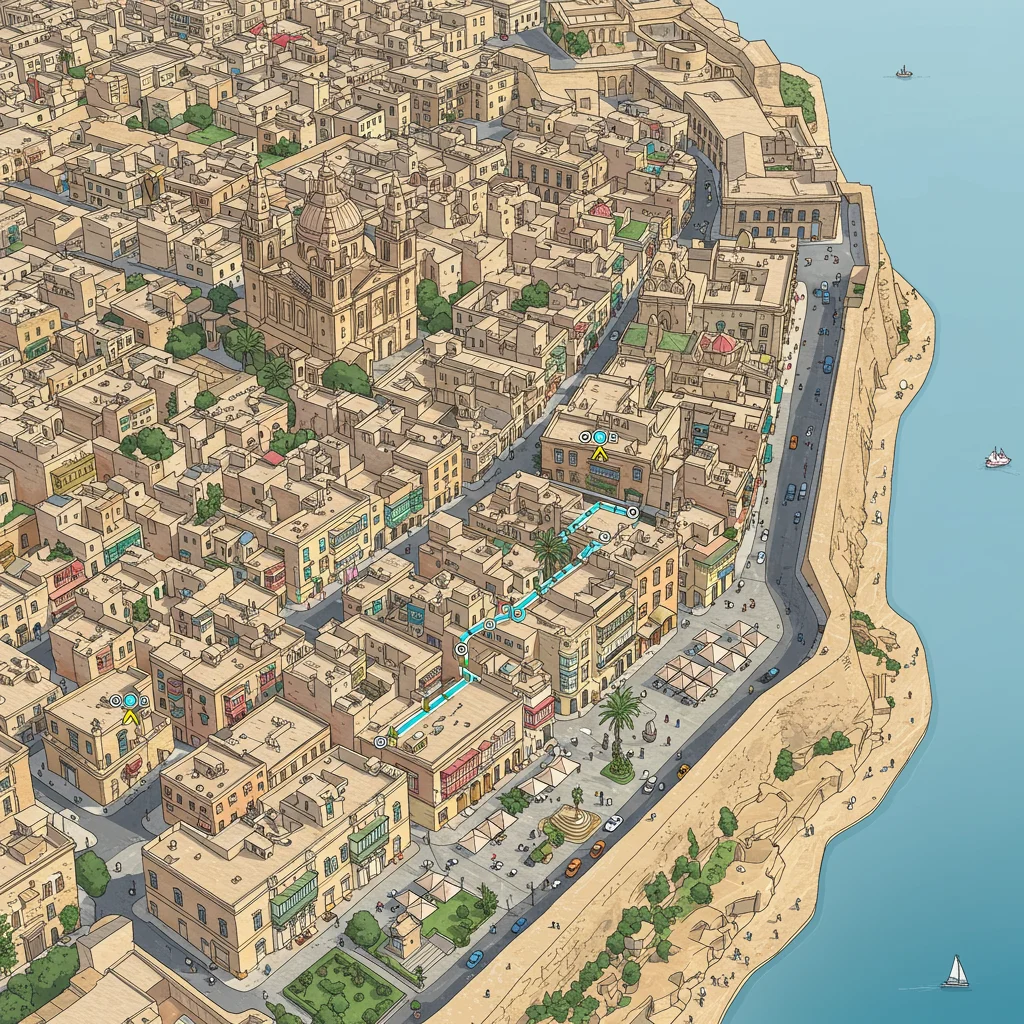 Map Overview: Walking Route Through Valletta