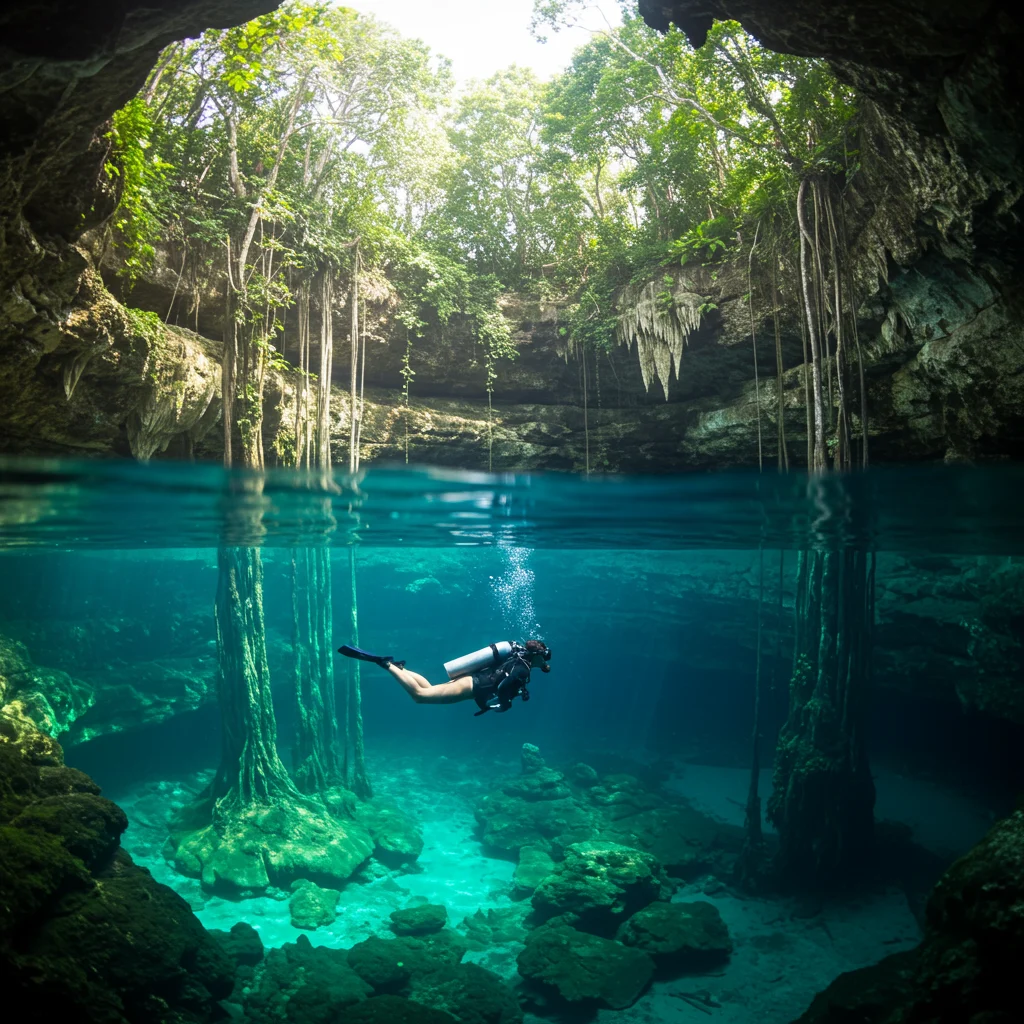 Diving at Cenote Maya