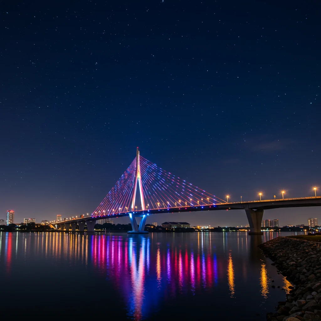 Putrajaya Bridge at Night: The Light Show